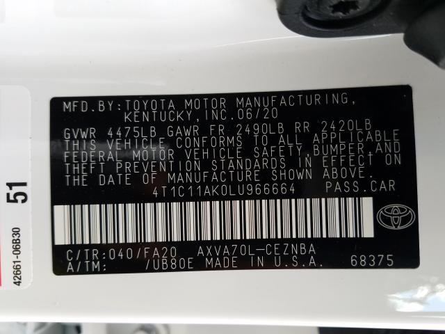 Photo 9 VIN: 4T1C11AK0LU966664 - TOYOTA CAMRY LE 