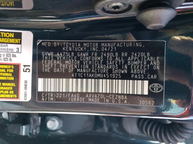 Photo 9 VIN: 4T1C11AK0MU451925 - TOYOTA CAMRY LE 