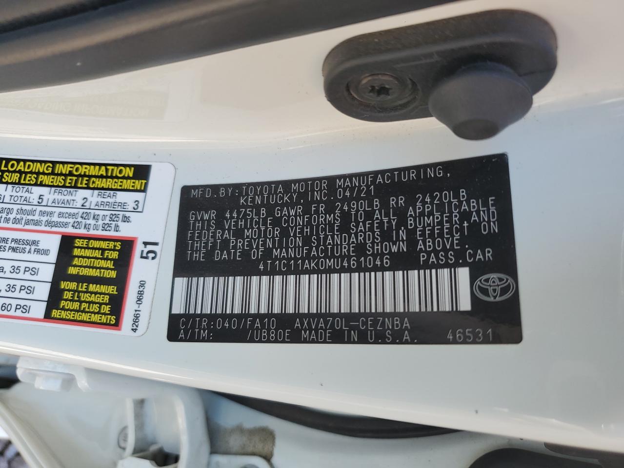 Photo 11 VIN: 4T1C11AK0MU461046 - TOYOTA CAMRY 