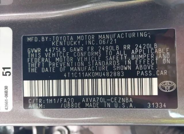 Photo 8 VIN: 4T1C11AK0MU482883 - TOYOTA CAMRY 