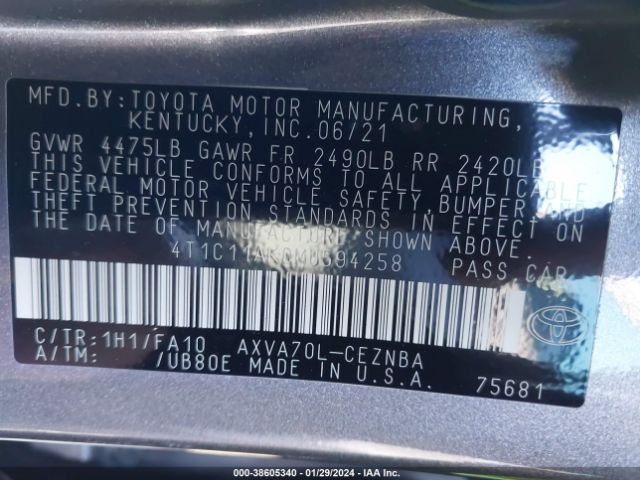 Photo 8 VIN: 4T1C11AK0MU594258 - TOYOTA CAMRY 