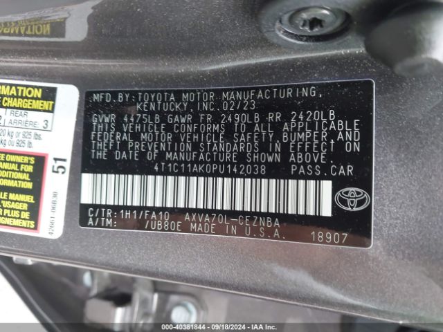 Photo 8 VIN: 4T1C11AK0PU142038 - TOYOTA CAMRY 