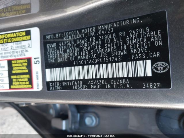 Photo 8 VIN: 4T1C11AK0PU151743 - TOYOTA CAMRY 