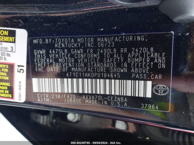 Photo 8 VIN: 4T1C11AK0PU184645 - TOYOTA CAMRY 