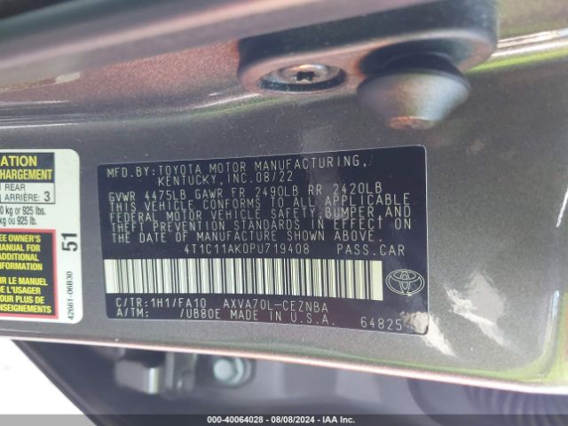 Photo 8 VIN: 4T1C11AK0PU719408 - TOYOTA CAMRY 