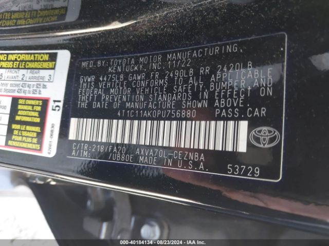 Photo 8 VIN: 4T1C11AK0PU756880 - TOYOTA CAMRY 