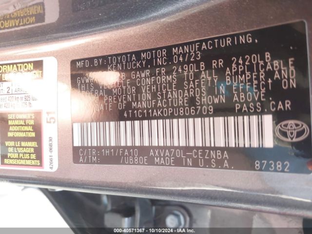 Photo 8 VIN: 4T1C11AK0PU806709 - TOYOTA CAMRY 