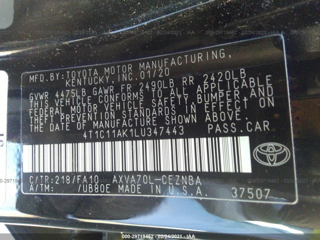 Photo 8 VIN: 4T1C11AK1LU347443 - TOYOTA CAMRY 