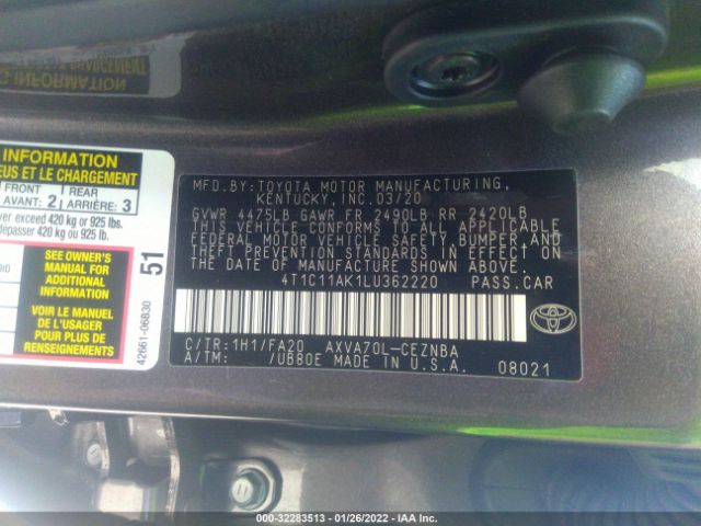 Photo 8 VIN: 4T1C11AK1LU362220 - TOYOTA CAMRY 