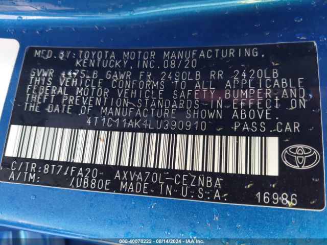 Photo 8 VIN: 4T1C11AK1LU390910 - TOYOTA CAMRY 