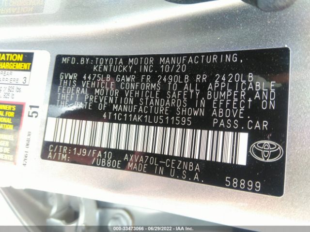 Photo 8 VIN: 4T1C11AK1LU511595 - TOYOTA CAMRY 