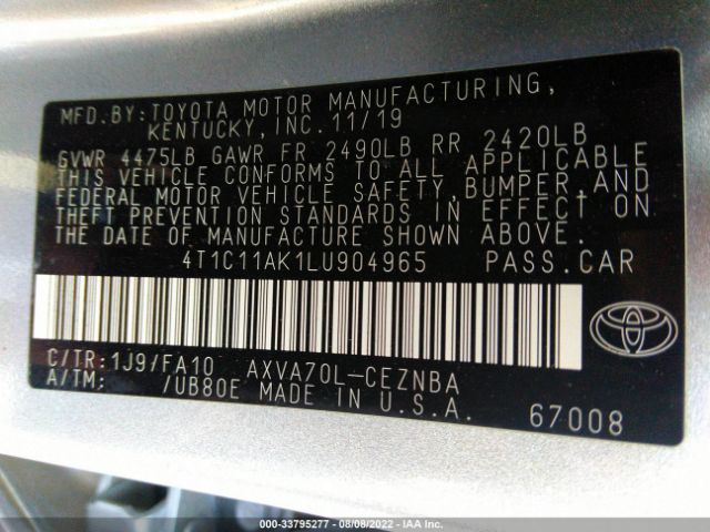 Photo 8 VIN: 4T1C11AK1LU904965 - TOYOTA CAMRY 