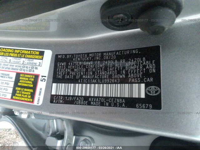 Photo 8 VIN: 4T1C11AK1LU992643 - TOYOTA CAMRY 