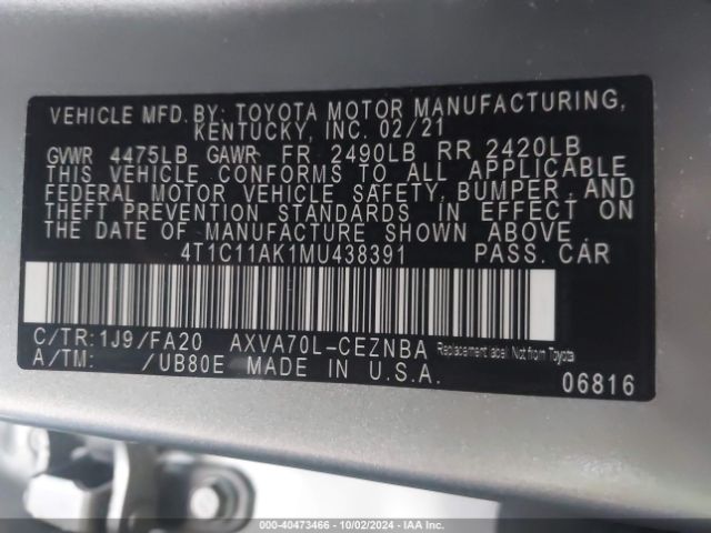 Photo 8 VIN: 4T1C11AK1MU438391 - TOYOTA CAMRY 