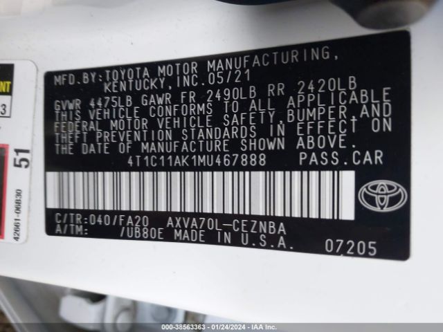 Photo 8 VIN: 4T1C11AK1MU467888 - TOYOTA CAMRY 