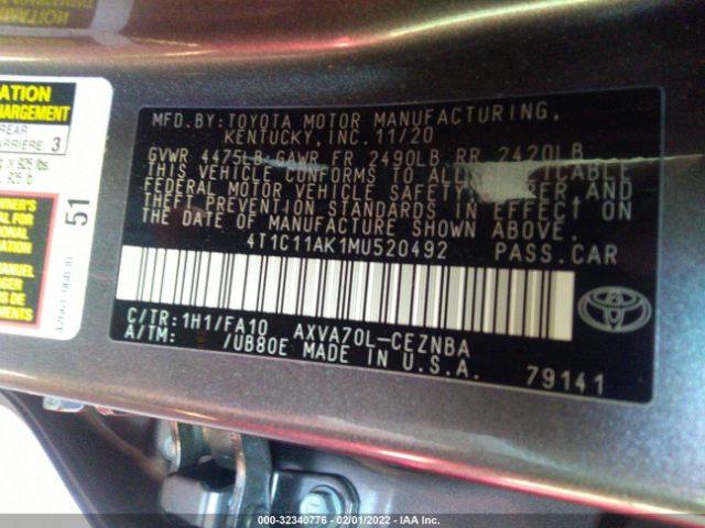 Photo 8 VIN: 4T1C11AK1MU520492 - TOYOTA CAMRY 