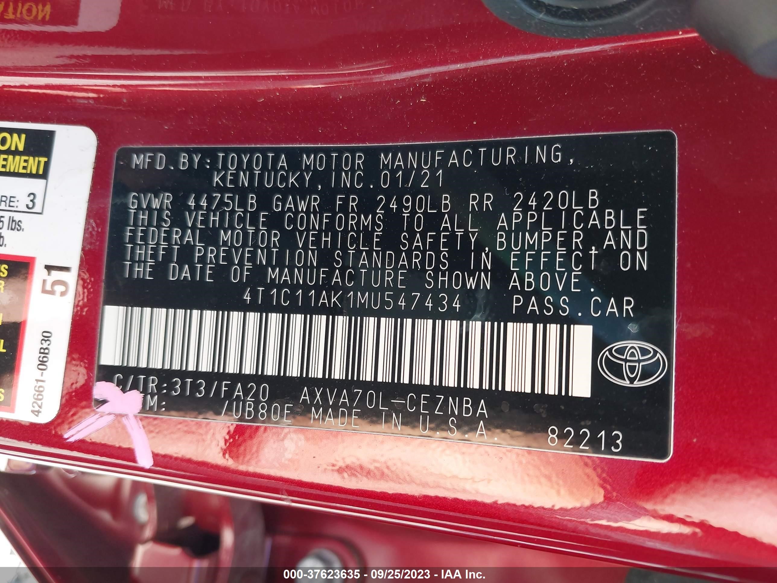 Photo 8 VIN: 4T1C11AK1MU547434 - TOYOTA CAMRY 