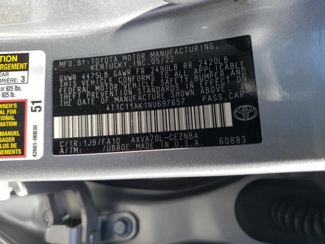 Photo 11 VIN: 4T1C11AK1NU697657 - TOYOTA CAMRY LE 