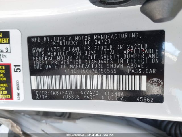 Photo 8 VIN: 4T1C11AK1PU158555 - TOYOTA CAMRY 