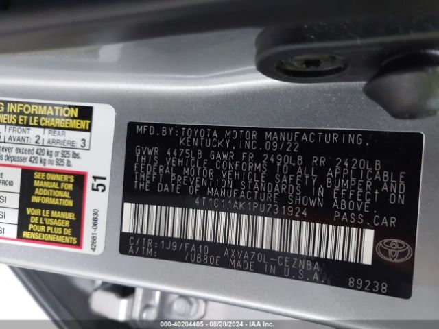 Photo 8 VIN: 4T1C11AK1PU731924 - TOYOTA CAMRY 