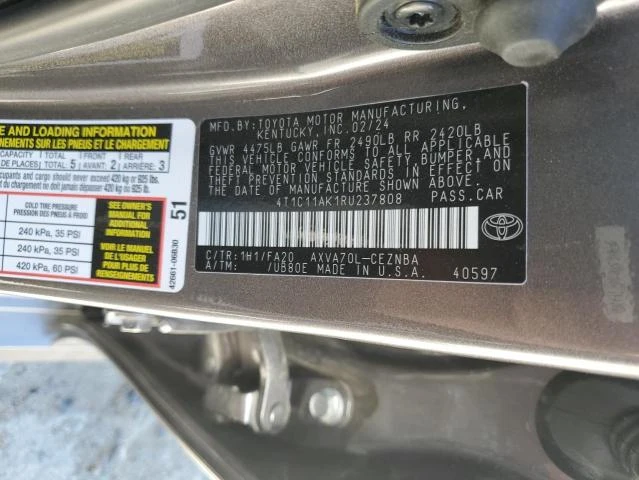 Photo 12 VIN: 4T1C11AK1RU237808 - TOYOTA CAMRY LE 