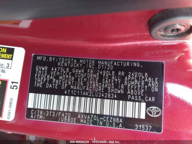 Photo 8 VIN: 4T1C11AK2LU342834 - TOYOTA CAMRY 