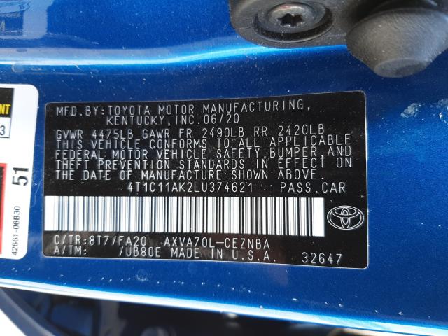 Photo 9 VIN: 4T1C11AK2LU374621 - TOYOTA CAMRY LE 