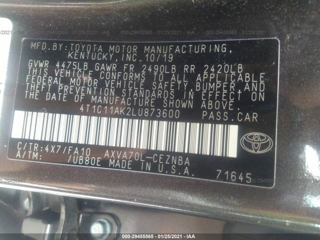 Photo 8 VIN: 4T1C11AK2LU873600 - TOYOTA CAMRY 