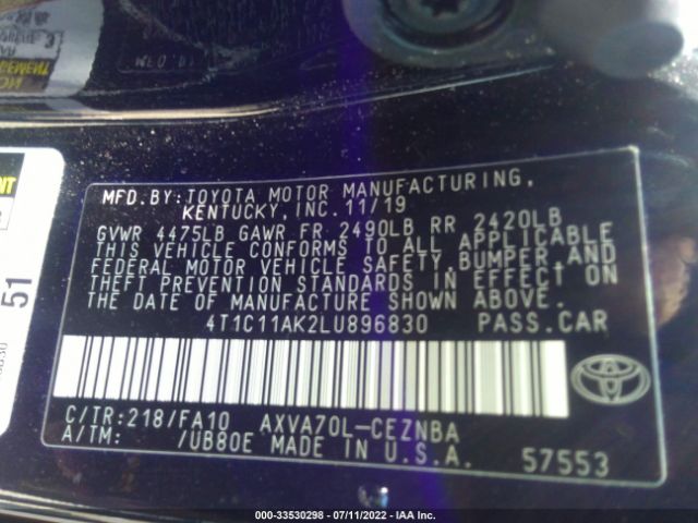 Photo 8 VIN: 4T1C11AK2LU896830 - TOYOTA CAMRY 