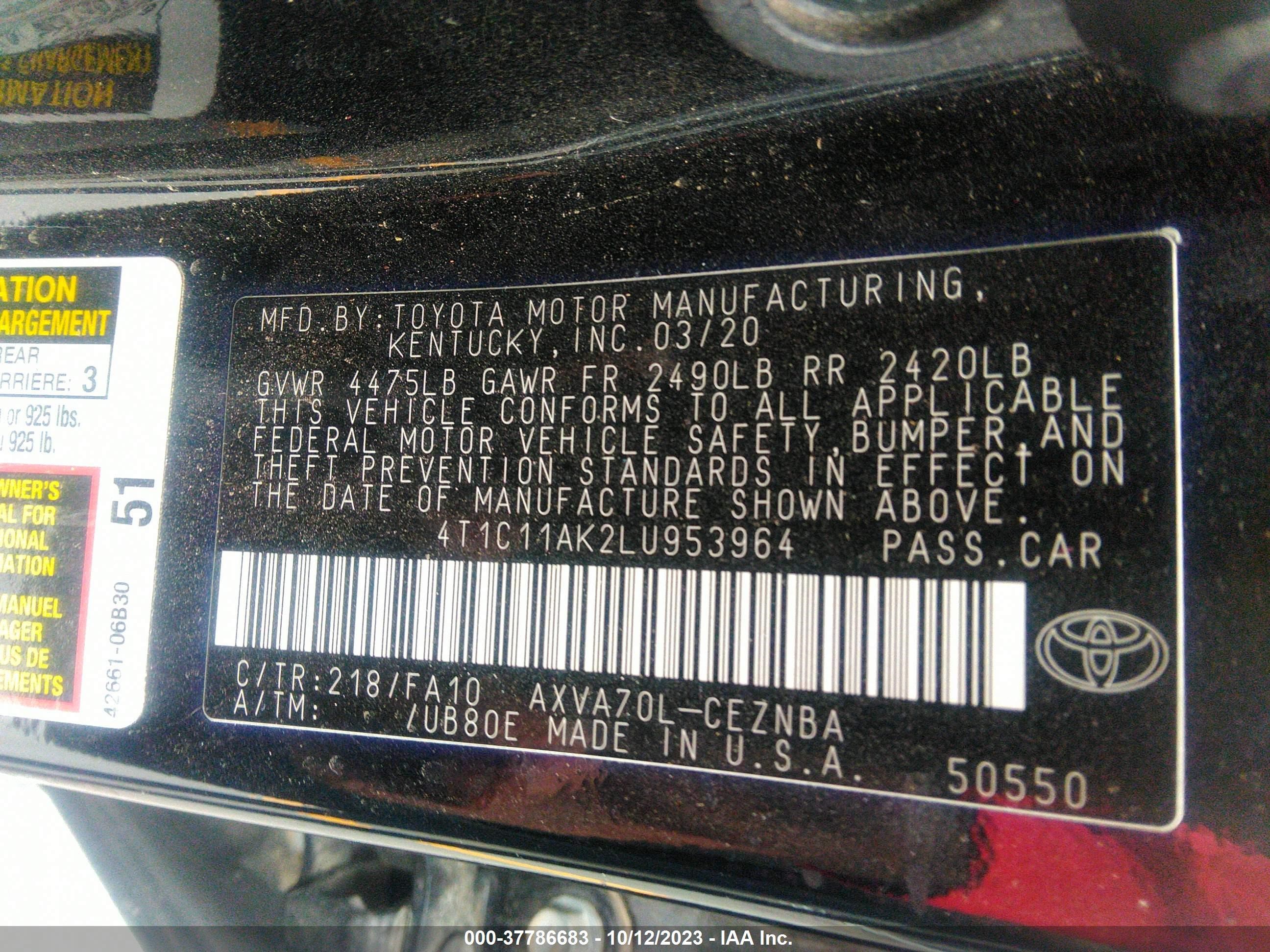 Photo 8 VIN: 4T1C11AK2LU953964 - TOYOTA CAMRY 