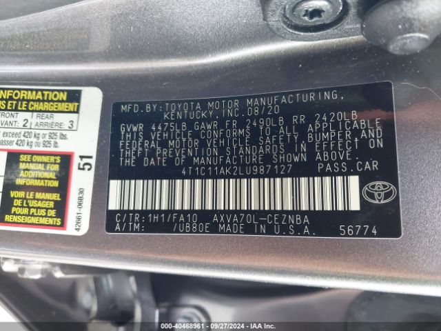 Photo 8 VIN: 4T1C11AK2LU987127 - TOYOTA CAMRY 