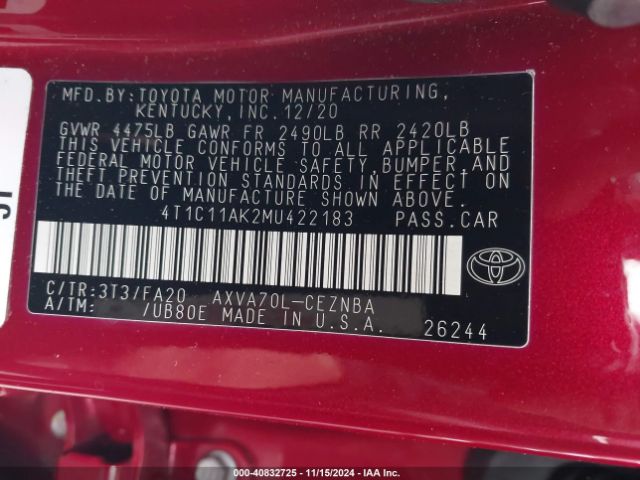 Photo 8 VIN: 4T1C11AK2MU422183 - TOYOTA CAMRY 