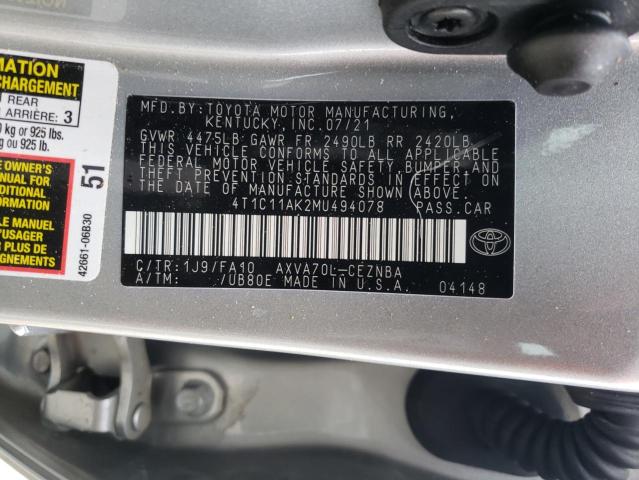 Photo 11 VIN: 4T1C11AK2MU494078 - TOYOTA CAMRY 