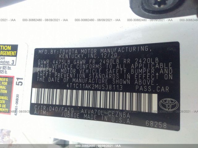 Photo 8 VIN: 4T1C11AK2MU538113 - TOYOTA CAMRY 