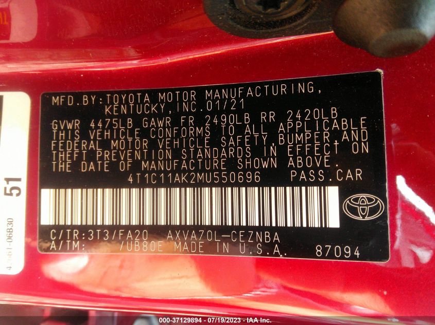 Photo 8 VIN: 4T1C11AK2MU550696 - TOYOTA CAMRY 