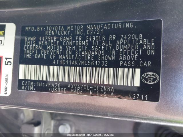 Photo 8 VIN: 4T1C11AK2MU561732 - TOYOTA CAMRY 