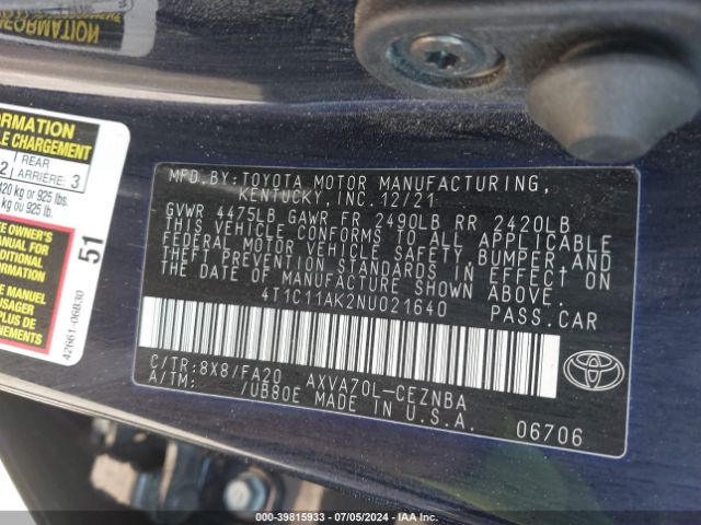 Photo 8 VIN: 4T1C11AK2NU021640 - TOYOTA CAMRY 