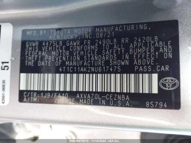 Photo 8 VIN: 4T1C11AK2NU617475 - TOYOTA CAMRY 