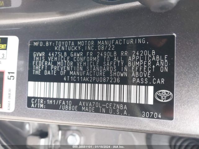 Photo 8 VIN: 4T1C11AK2PU087236 - TOYOTA CAMRY 