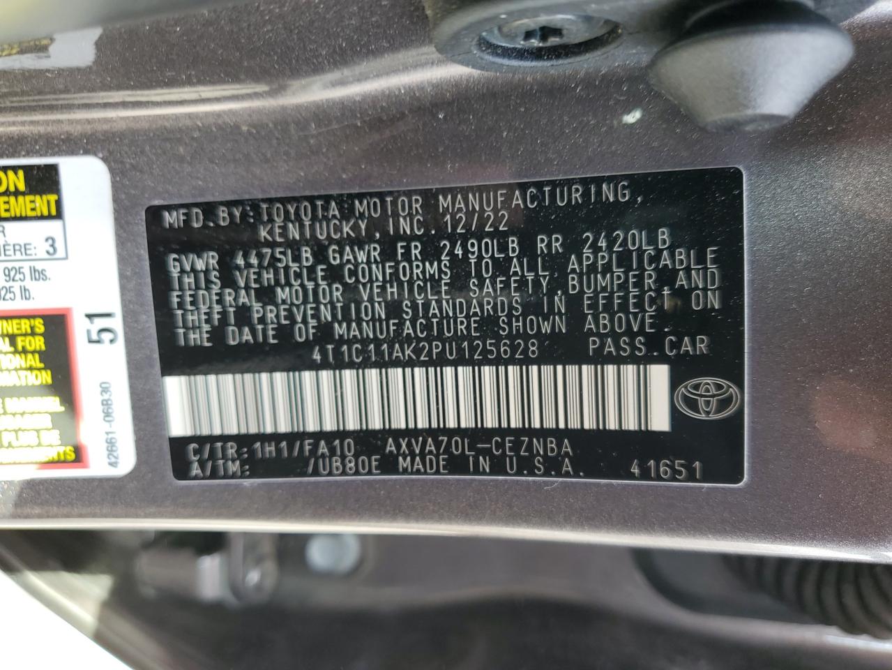 Photo 11 VIN: 4T1C11AK2PU125628 - TOYOTA CAMRY 