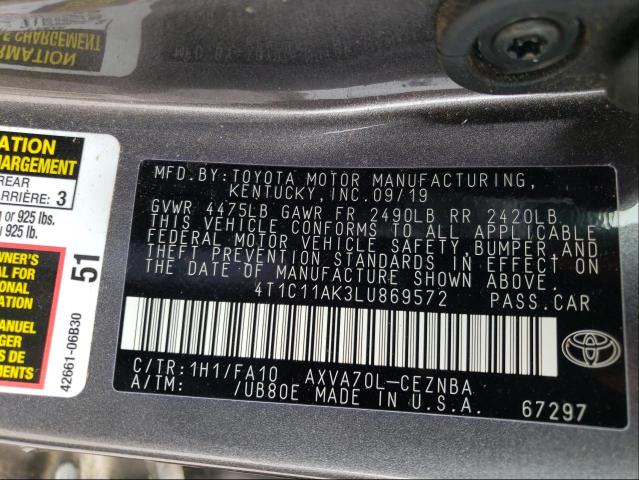 Photo 9 VIN: 4T1C11AK3LU869572 - TOYOTA CAMRY LE 