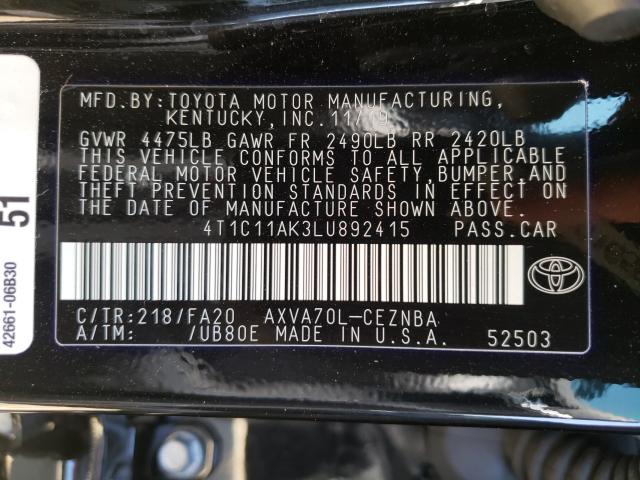 Photo 9 VIN: 4T1C11AK3LU892415 - TOYOTA CAMRY LE 