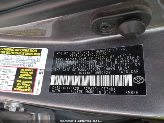 Photo 8 VIN: 4T1C11AK3LU950524 - TOYOTA CAMRY 