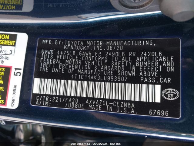 Photo 8 VIN: 4T1C11AK3LU993907 - TOYOTA CAMRY 