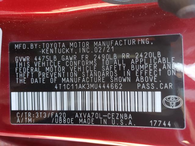 Photo 9 VIN: 4T1C11AK3MU444662 - TOYOTA CAMRY LE 