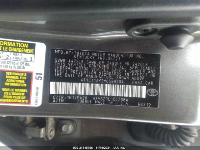 Photo 8 VIN: 4T1C11AK3MU589104 - TOYOTA CAMRY 