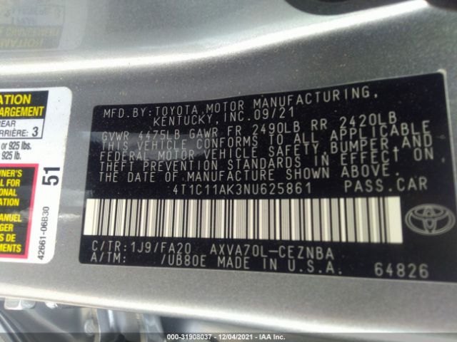 Photo 8 VIN: 4T1C11AK3NU625861 - TOYOTA CAMRY 