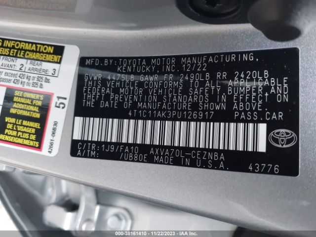 Photo 8 VIN: 4T1C11AK3PU126917 - TOYOTA CAMRY 