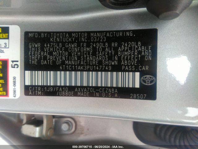 Photo 8 VIN: 4T1C11AK3PU147749 - TOYOTA CAMRY 