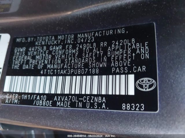 Photo 8 VIN: 4T1C11AK3PU807188 - TOYOTA CAMRY 